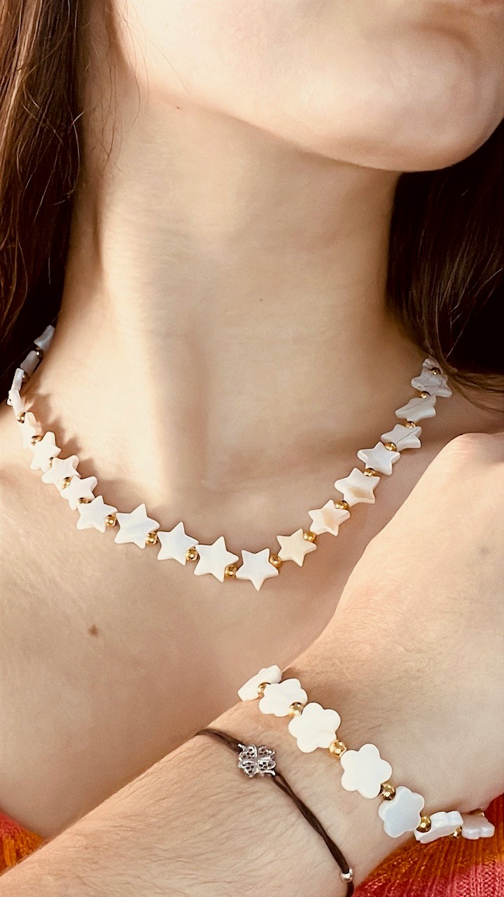 Acessórios Artesanais em Madrepérola & Aço Inoxidável – Colar e Pulseira