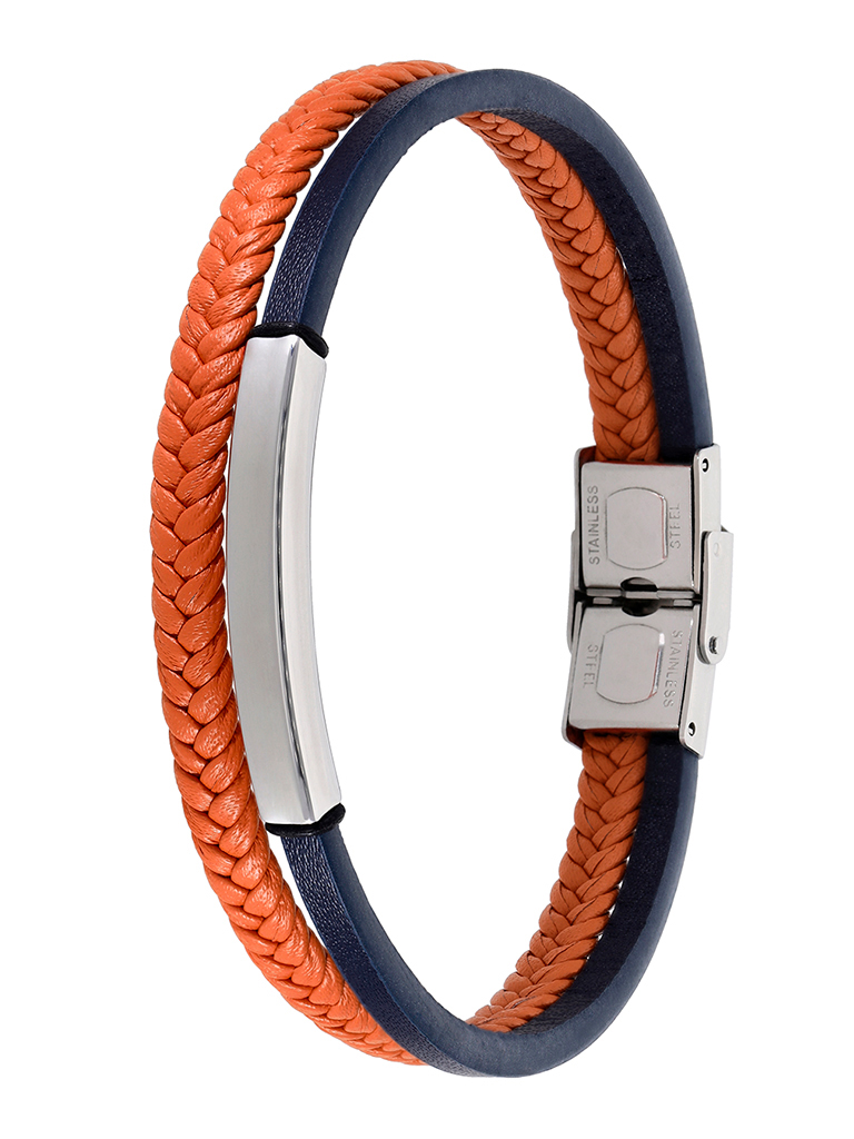 Pulseira em aço e cabedal